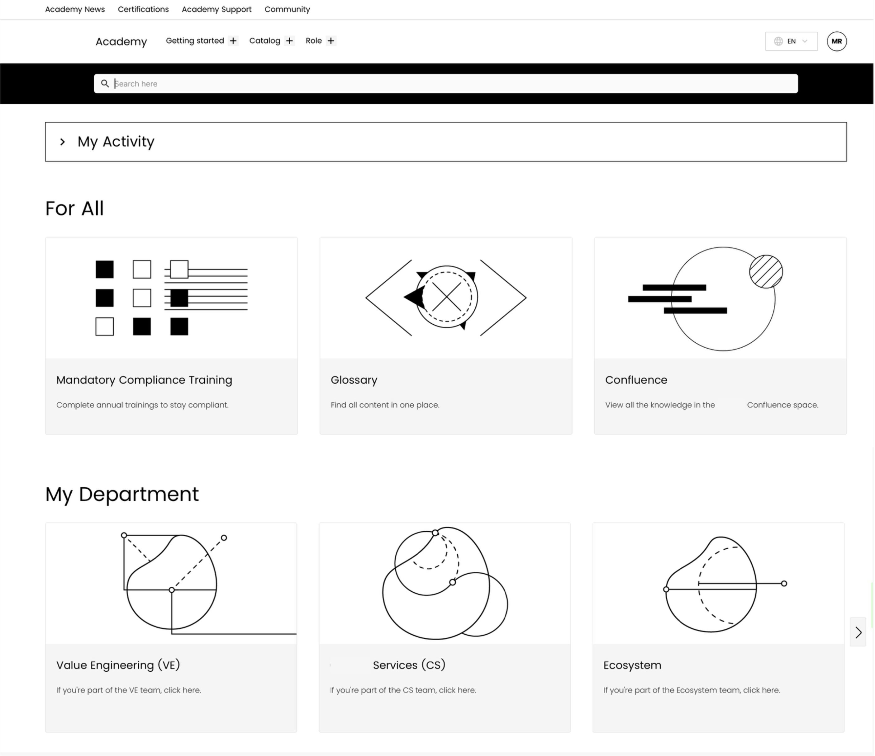 Department selector on the LMS landing page
